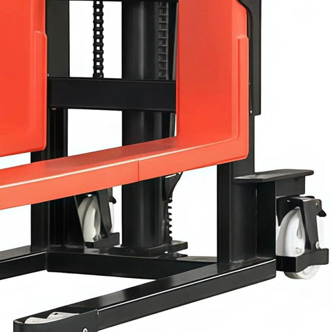 Heavy Duty Manual Pallet Jack With A Rugged Hydraulic Pump And Reinforced C Channel Steel Forks showing sturdy wheels and lifting mechanism.