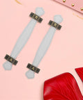 Slick Vintage Zinc Alloy Cabinet Pulls With White PU Leather Grip, 2 Pack on pink background