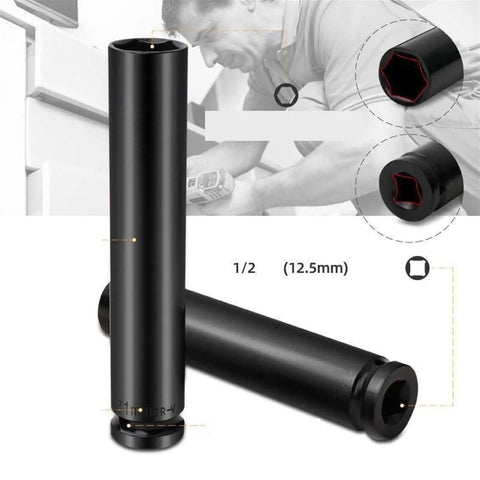 Knockout Heavy Duty Impact Sockets One Half Inch Drive 200mm Long Deep Hex Sockets For Electric Wrenches showing single socket end views.