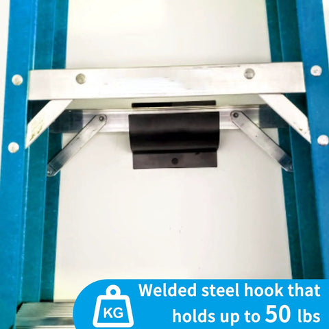 Heavy Duty Wall Mount Ladder Hanger for Garage Storage and Organization with welded steel hook holding up to 50 lbs