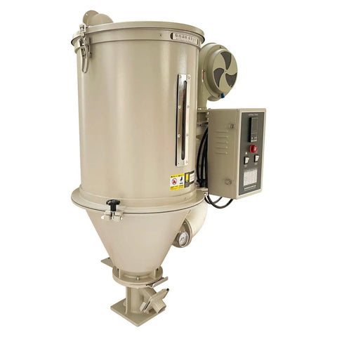 Reliable Workhorse Heavy Duty Plastic Hopper Dryer Machine With 15Kg Capacity Stainless Steel Body For Injection Molding Pvc Abs Pp Pe Pellets Smart Temp Control 220V 2 7Kw side view with control panel