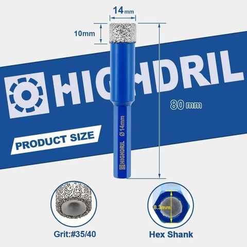 5 Pack 14mm Diamond Tile Drill Bits With Hex Shank For Porcelain Ceramic Marble Granite And Other Hard Materials Vacuum Brazed Core Bits 80mm Length No Slip Hex Shank Clean Fast Drilling For Electric Drills