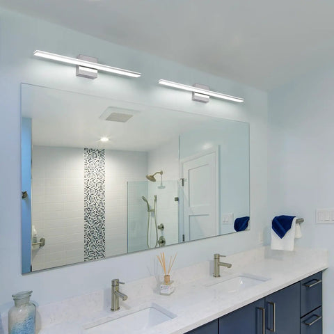 Chrome Bathroom Light Fixtures 24 Inch LED Vanity Bar Over Mirror Lighting IP44 Waterproof 14W 850LM Modern Rectangle Vanity Lamp