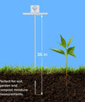 36 Inch Garden And Compost Moisture Meter For Soil Plants And Lawn Testing shown next to plant, illustrating length, with text overlay.