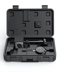 Dial Indicator Gauge With Magnetic Base Your Go To Tool For 3D Printers Table Saws CNC Machines Auto Repair And Workshop 0 To 1 Inch One Thousandth Inch Graduation 176 Lb Max Pull displayed in open black case with components.