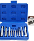 Solid 10 Piece Tap Extractor Set For Stripped Screw And Broken Bolt Removal. High Speed Steel Tools Kit With Durable Case, Perfect For Hardwood Jobs And Auto Fixes That Need Heavy Duty Gear To Get Stuff Done Fast.