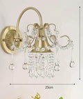 Modern Crystal Wall Sconce With E27 Socket For Bedroom And Living Room, 30x23 cm design with gold finish and crystal accents.
