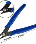 Close-up of side pliers from Complete 17 Piece Model Making Tool Kit For Dollhouse Miniatures And DIY Crafts, blue handle, 5.2 inch length.