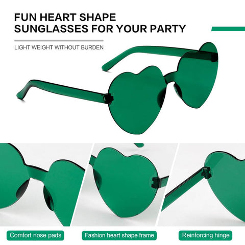 Heart Shaped Neon Green Sunglasses For Women And Men Unisex Rimless Glasses Lightweight All Day Comfort And Fun Party Accessory