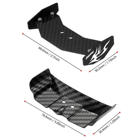 RC Rear Wing Carbon Fiber And Plastic Kit For Losi Micro B 1 24 RC Buggy Upgrade Wing Parts Black Ultra Lightweight Dual Material Wing For Stability And Custom Look, featuring wing dimensions with carbon fiber surface details