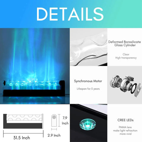 Kinetic LED Ocean Wave Projector Light For Room Mood And Ambient Glow, RGB Wall Lamp technical details and components