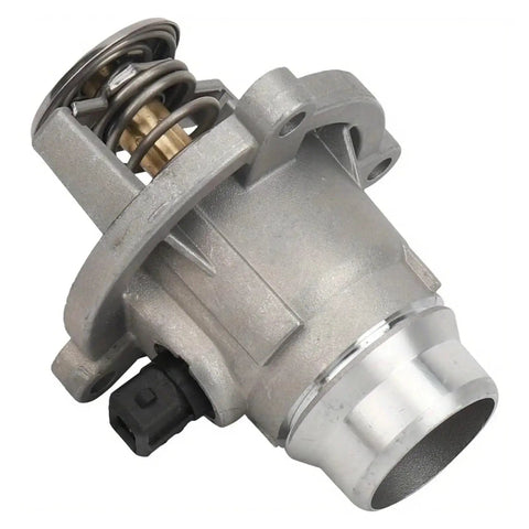 Built Tough Thermostat Housing Direct Swap Compatible With Bmw 550I 650I And X5 Series Engine Cooling Assembly side view showing spring and inlet.