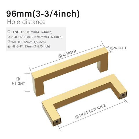 Straight Up Top Shelf Gold Square Cabinet Pulls And Stainless Steel Drawer Handles For Kitchens, No Hassle 96mm Hole Spacing Smooth Operation, Fresh 10 Pack Bold Upgrade