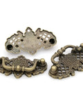 4 Pack Vintage Antique Brass Bail Pull Handles for Wooden Drawers, Cabinets, and Cupboards with Retro Plate Base Hollowed Pattern