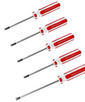 Beefy Chrome Vanadium U Type Screwdriver Set With Rock Solid Magnetic Tips And No Nonsense Tamper Resistant Safety Pin Bits For Precision Tech Repair Projects, 5 pc set with red handles.