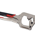 Heavy Duty Chrome Steel Welding Clamps With 270 Degree Rotating Jaws For Pipes 1-3 Inches showing non-slip grip handle in silver and red.