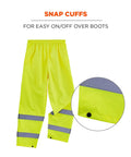 High Visibility Reflective Rain Pants Lime Large for Over Boots Lightweight Waterproof ANSI Compliant Gear with Snap Cuffs GloWear 8916