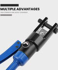 Replacement Hydraulic Crimper Die Set With 11 Hex Lug Dies For Steel Cable And Copper Terminals From 4 AWG To 600 MCM Heavy Duty Crimp Tool Parts Compatible With 1611SL, black-and-blue hydraulic head