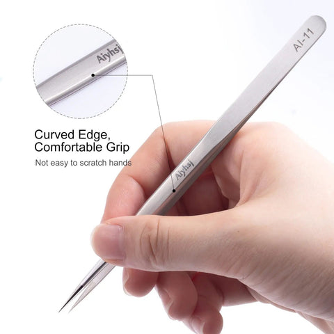 Upgraded Professional Pointed Precision Tweezers In High End Stainless Steel With Hand Polished Tips Rust Proof And Waterproof Sandblasted Finish For Ultra Accurate Grabs In Beauty Electronics Crafts And Hobby Projects, hand-held