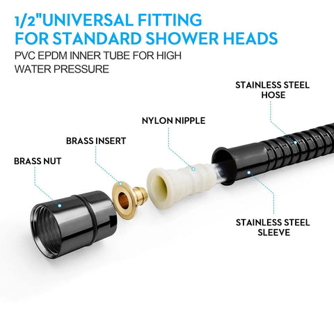 Exploded view of Extra Long 79 Inch Shower Hose With Handheld Shower Head Compatibility Flexible Brass Core Double Lock Design