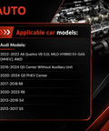 Image displaying Audi models compatible with Straight Up Drop In Auxiliary Cooling Water Pump for Audi A8 Q5 R8 S4 S5.