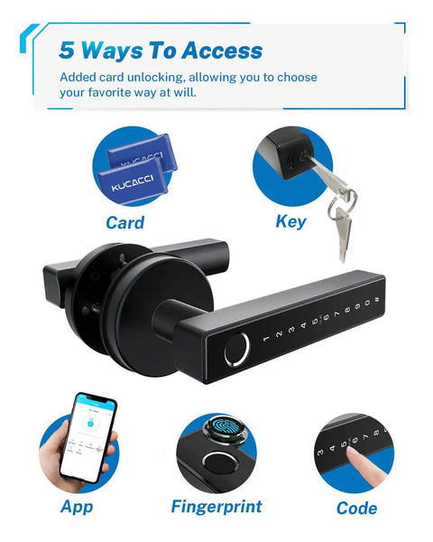Keyless Entry Door Lock With Fingerprint, Keypad, And Handle, 5 In 1 Biometric Smart Lock For Front Door, Digital Door Lock With Card, App, And Key, Quick 0.3 Second Unlock, Great For Modern Home Security