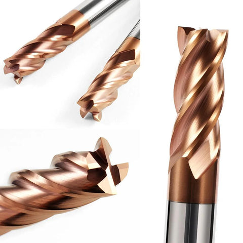 ASNOMY 8pc carbide end mill set, AlTiN coated copper-colored 4-flute cutters, sizes 2-12 mm
