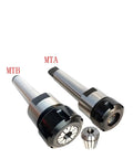 Get That Heavy Duty 1 Pc Mt3 Er11 Milling Machine Tool Holder Set With Morse Taper For Smooth Cutting And Precision Threading In Your Shop Today, showing MTB and MTA tool holders with collet.