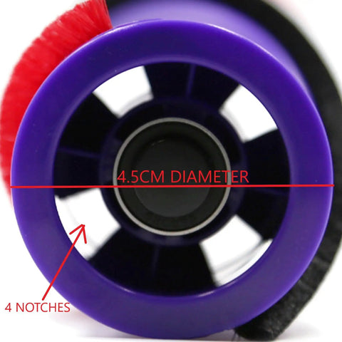 Generic Vacuum Cleaner Brush Roll With End Cap For Dyson DC59 Motorhead V6 SV04 DC72 SV05 HH08 SV06 SV09 Absolute SV11 Replacement OEM 96715701 Compatible Durable Purple Accessory For Deep Clean Performance, close-up of 4.5cm diameter end with 4 notches