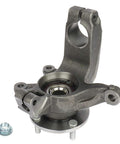 Front Right Steering Knuckle And Wheel Bearing Hub Assembly For 2006-2011 Ford Focus Passenger Side Replacement Direct Fit OEM 698-406 510090 FW93 LK004 And 6S4Z1215BA Compatible, shown from above with visible mounting points and nut.