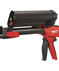 Black HIT-CB 500 Adhesive Anchor Cartridge Holder For Concrete And Masonry, Heavy Duty Pro Grade Tool in red and black steel.