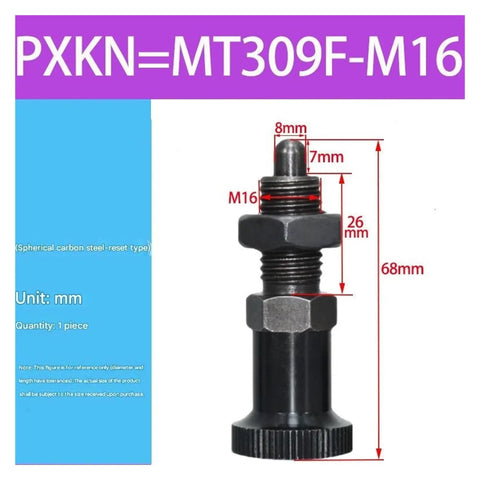 Pro Grade Locating Pin And Index Bolt Alignment Dowel Spring Plunger Mechanical Fixtures Heavy Equipment Precision Hardware Dead Nuts True Center Smooth Slide Track, M16, black spherical carbon steel, 68mm length.