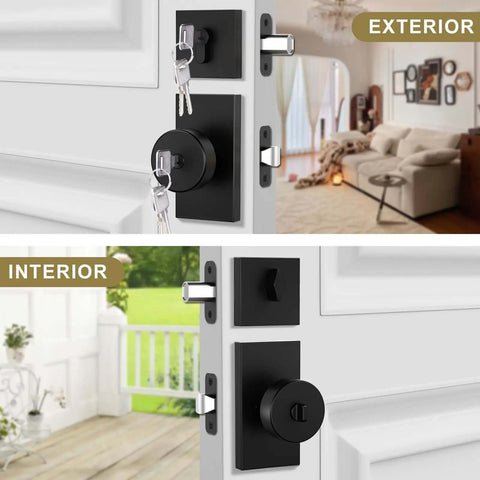 Image showing Matte Black Exterior Door Knob And Deadbolt Set Built Tough Heavy Duty Zinc Alloy Front Door Lock with keyed alike entry.
