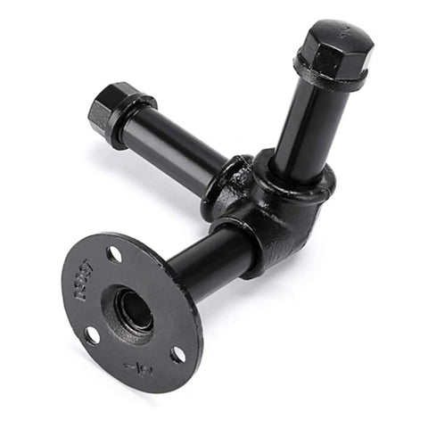 Hella Sturdy Black Iron V Shaped Wall Hook Straight Up Industrial Pipe Design close-up with screw mount for easy installation.