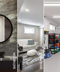 Bathroom, basement, and garage scenes showing versatility of Motion Sensor In Wall Switch With Auto On Or Manual On For Lighting 15A