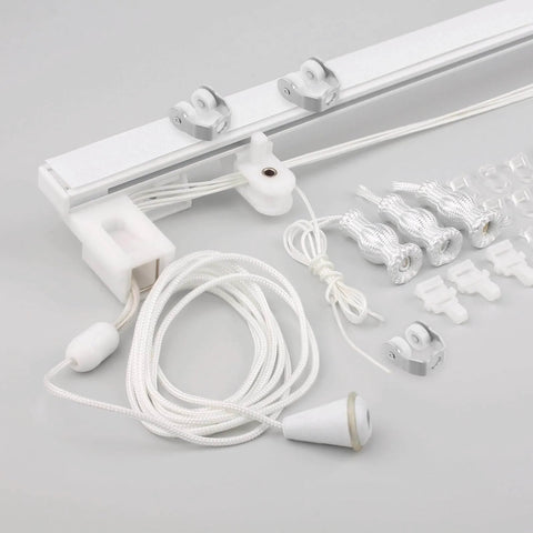 Heavy Duty Metal Sliding Door Rollers Kit 25 Pcs With Folding Track Wheels For Heavy Doors Perfect For Home And Office Installation Curtain Pulley Hardware For Smooth Quiet Operation displayed with track and accessories