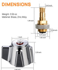 Image showing dimensions of Brass Faucet Stems Valves and Knob Handles Kit for Commercial Faucets Replacement Rustproof Chrome Knob.