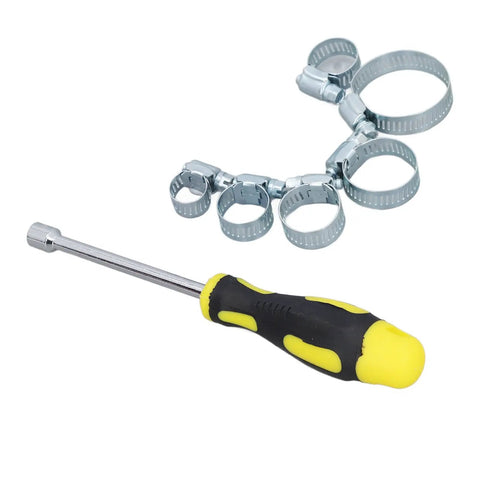 All In One Hose Clamp Kit 49 Pcs Adjustable Clamps 13 To 44 mm With 8 mm Hex Screwdriver Galvanized Carbon Steel