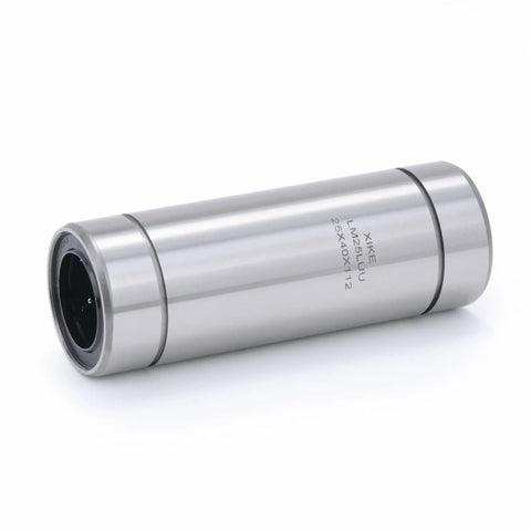 Sealed Lengthened Linear Ball Bearing Set 25x40x112mm LM25LUU, cylindrical design, for 3D printer CNC projects, close-up view