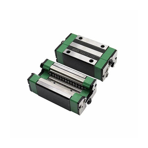 Smooth High Precision Linear Guide Rail Kit With Two 650mm HGR25 Rails And Four HGH25CA Blocks For Stable Motion Easy Install No Maintenance, two green linear blocks