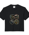 Chill CNC Machinist Vise Gauge Square Tee Soft Washed Crop Top Beige featuring machinery graphics on black fabric.