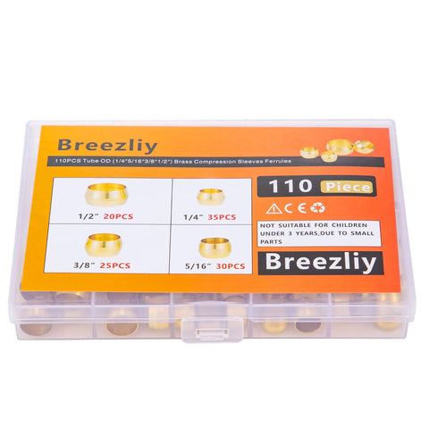 Box of Essential 110 Piece Brass Compression Sleeve Ferrule Kit For Quarter To One Half Inch Tubing All In One Quick Connect Fittings