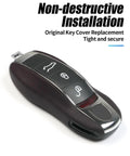 Marsala Red Leather Ride Ready Key Fob Cover For Porsche Macan Panamera 911 Cayenne 718 Cayman Boxster shown on key
