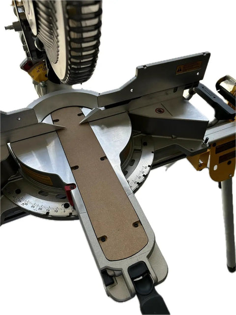 Zero Clearance Miter Saw Insert 2 Pack For Dewalt Sliding Compound Saws installed showcasing tight interface and precise cuts