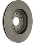 Front view of Centric C-Tek front brake rotor; vented steel disc with central hub and mounting holes
