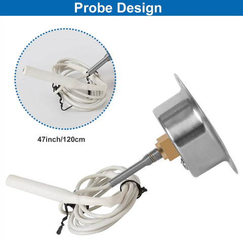 Commercial Cooler Thermometer With Capillary Gauge For Freezers And Refrigeration Systems Precise Temp Readout From Minus Forty To Sixty Five Fahrenheit Durable Capillary Tube Design For Pro Kitchens And Daily Use. 47in probe, silver, coiled cable