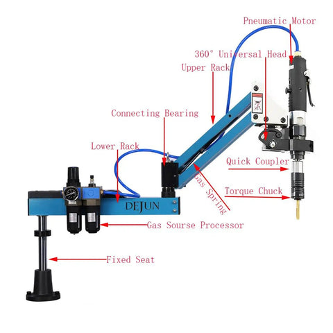 Heavy Duty Pneumatic Tapping Machine M3 To M12 Air Powered Threader with universal head and fixed seat design.