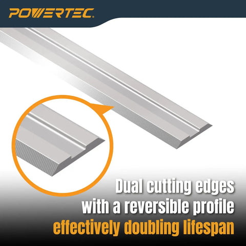 Premium HSS Planer Blades 2 Pack showing dual cutting edges and reversible profile for handheld electric planer tools.