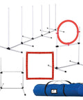 Dog Agility Training Set with 4 Piece Obstacle Course including jump bar, tire jump, pause box, weave poles, and carry case