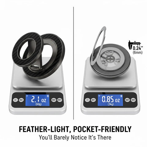 Fidget Grip For MagSafe iPhone Through 17 Series With 360 Degree Kickstand And ASMR Clicks lightweight on scales